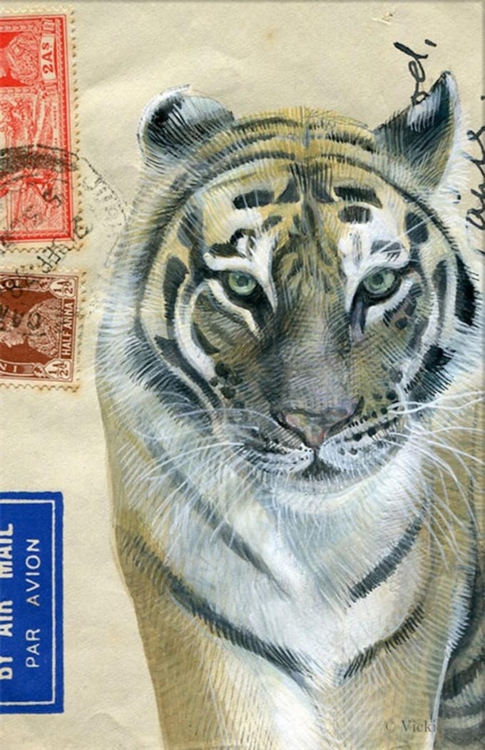 Dubbele kaart met env. Tijger 11,5x17,5cm