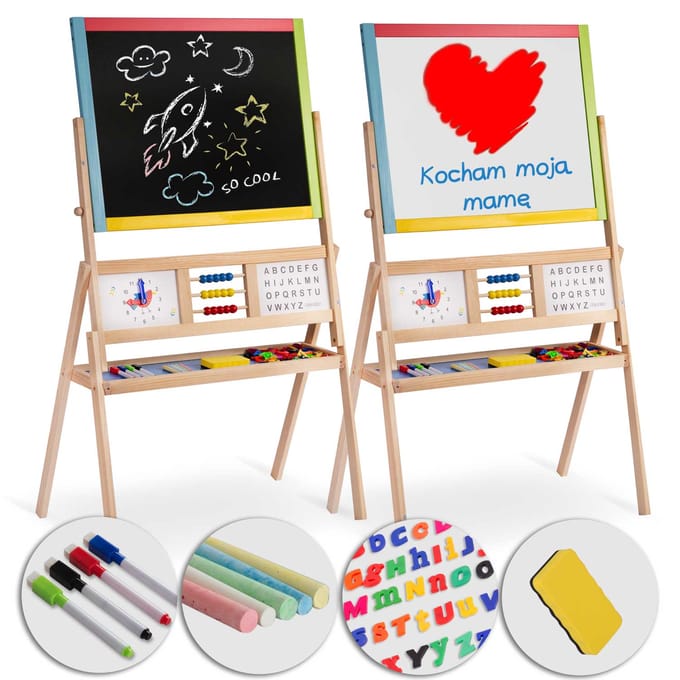 Grote magnetische draaibare krijtbord met klok Ricokids – multicolor