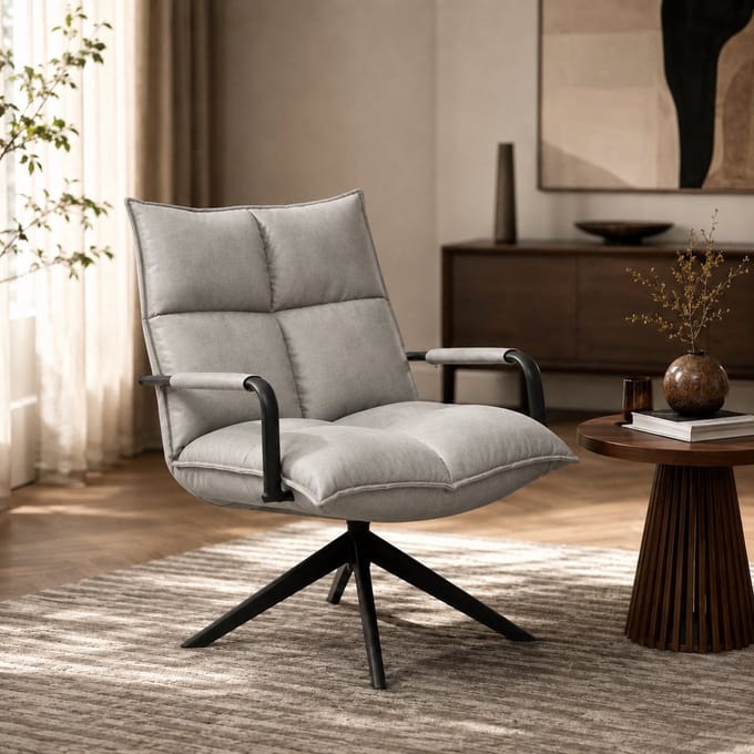 Draaifauteuil Floris - Micro Leder - Grijs - 360 graden draaibaar