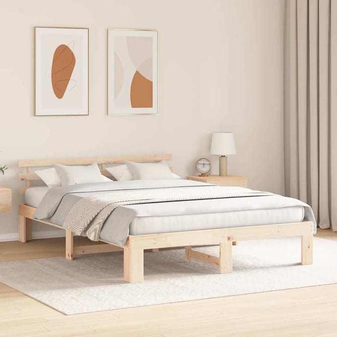 vidaXL - Bedframe - met - hoofdeinde - Naturel - 160 - x - 200 - cm - Massief - grenenhout