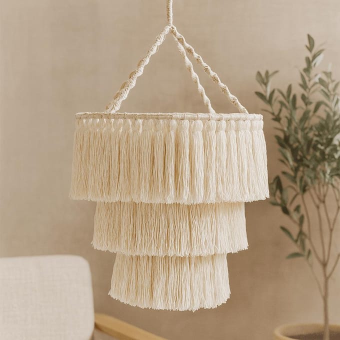 Zachte macramé kroonluchter - Natuurlijk