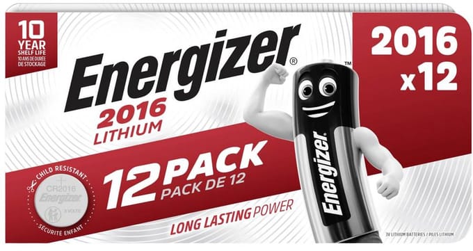Energizer CR2016 – Lithium knoopcel batterijen – 12 stuks – 3V – 90 mAh