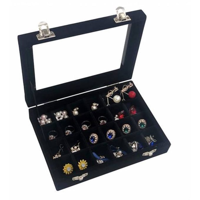 Sieradendoos met 12 vakken - Sieradendoosje met deksel - Display - Organizer - Velours -Zwart