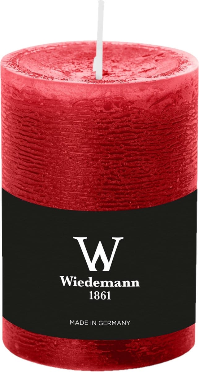 Wiedemann Cilinderkaars/stompkaars - rustieke kaars - rood - 7 x 10 cm - 43 branduren
