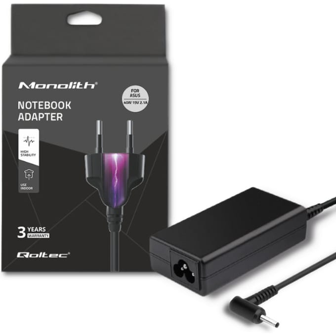 Qoltec laptopvoeding voor Asus 40W |   19V |   2.1A |   2.5*0.7 |   Stroomkabel