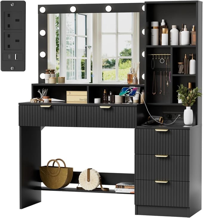 Make-uptafel met LED-verlichting, spiegel en opbergruimte