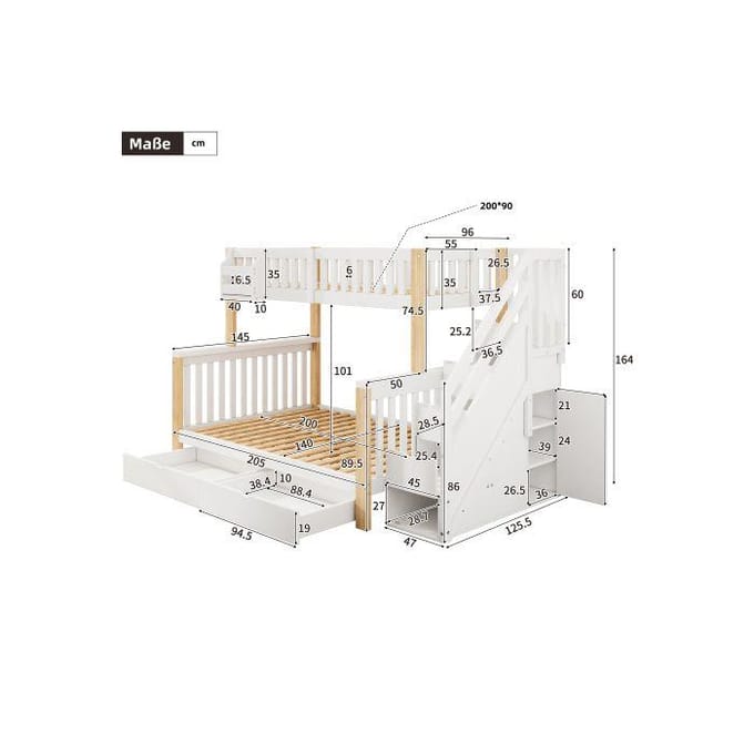 Lit d'enfant multifonctionnel - MUVOE - Blanc + couleur naturelle - 2 places - Avec tiroirs - Design évolutif blanc