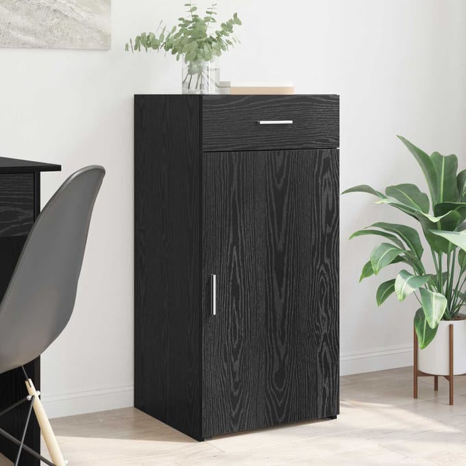 vidaXL - Dressoir - Zwart - eiken - 45 - x - 42,5 - x - 93 - cm - Bewerkt - hout