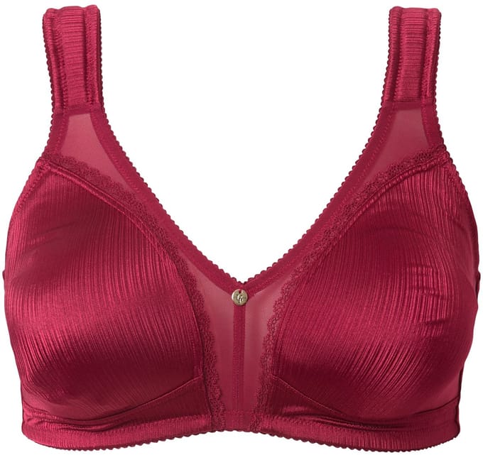 Ulla Popken - Dames - Minimizer-beha satijn kant zonder beugel - Wijnrood - Maat 100C