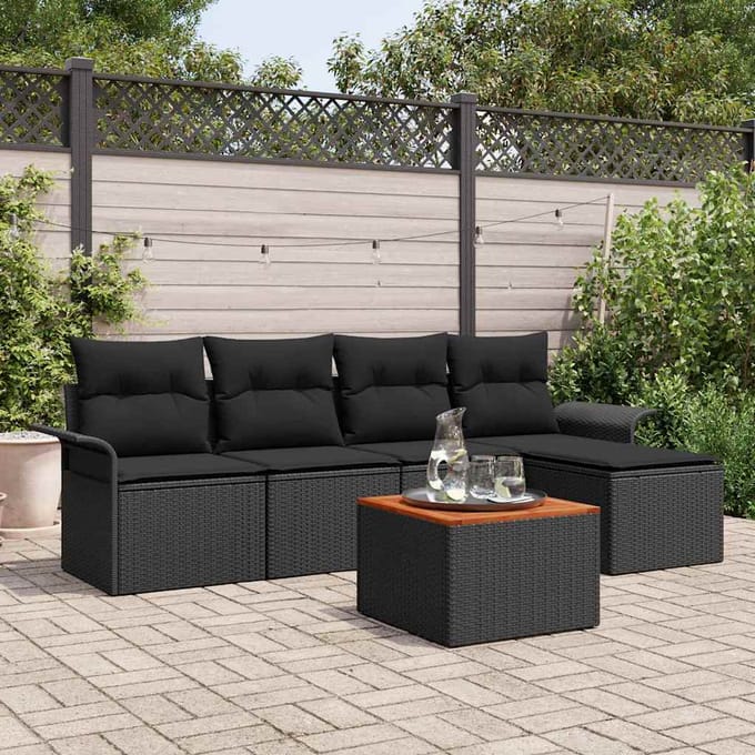 vidaXL - Tuinbank - Set - 6 - st - Zwart - poly - rattan