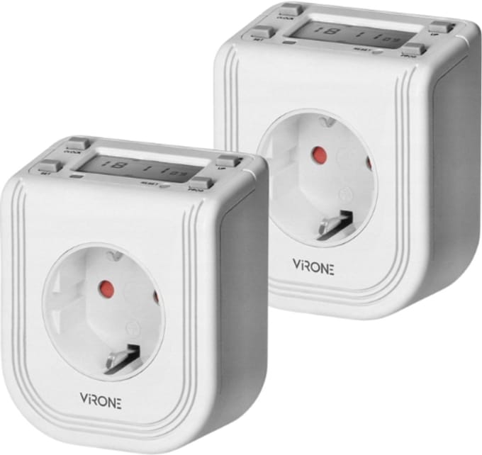 Set van 2 - Virone Elektronische Timer Stopcontact – Programmeerbaar tot 7 Dagen – 3680W – Wit