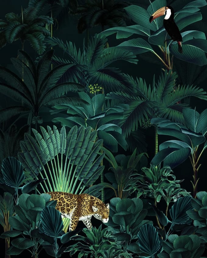 Fotobehang Jungle Night - Groen - 2,50m X 200cm