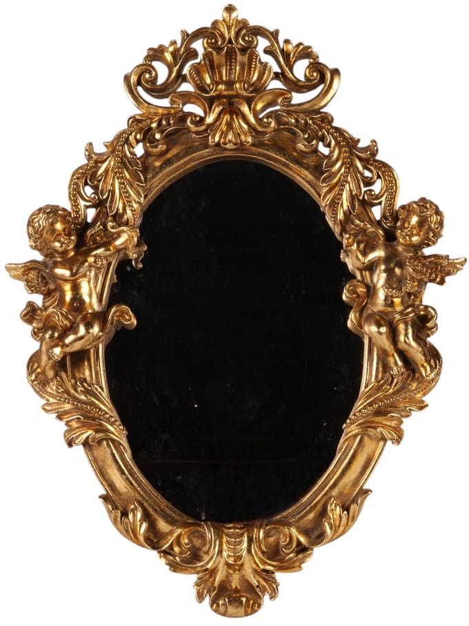 Baroque - Spiegel - Wandspiegel Engel 37 cm - Goud - Resin - 37x49x6.5 - Polyresin