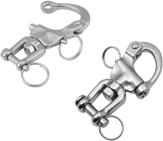 2 Stuks RVS Snap Haak met Sluiting voor Boot - Ideaal voor Spinnaker Halyard en Zeilboot Accessoires (70mm)