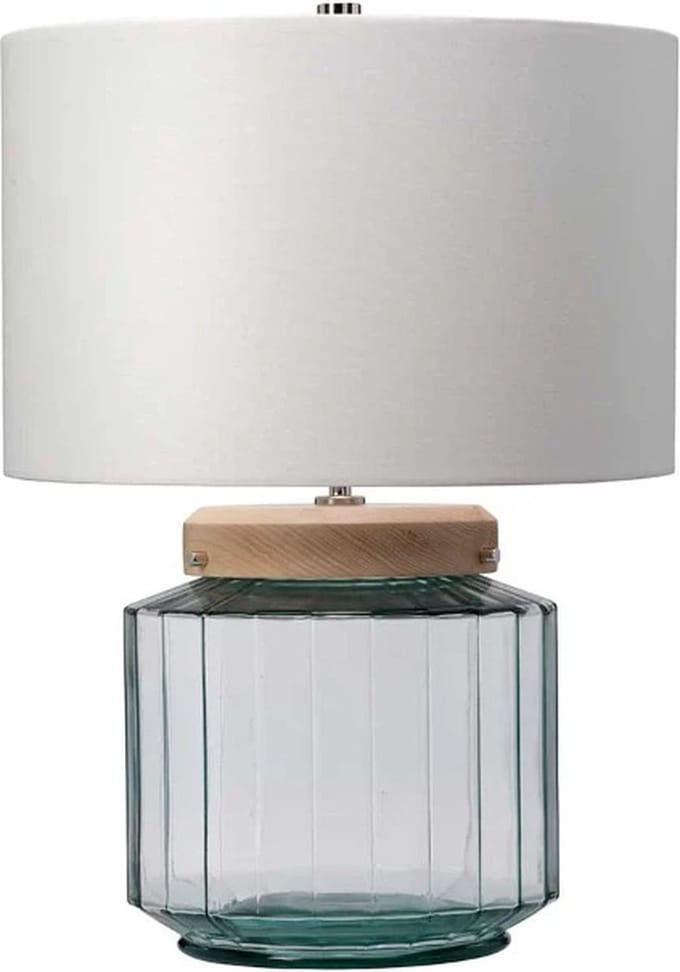Elstead Lighting LED Tafellamp Luga | 1X E27 Max 60W | Metalwork Polished Nickel - Glassware Clear/Natural - Wood Light