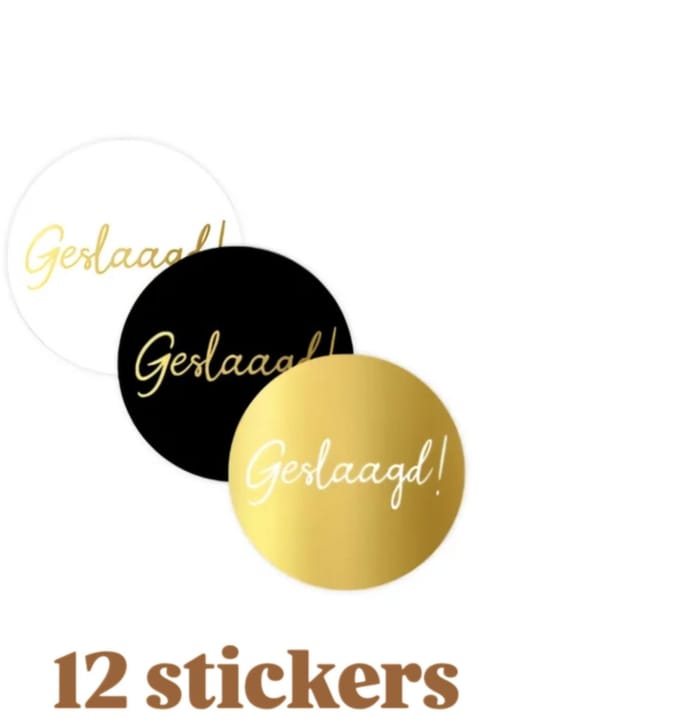 12x Sticker geslaagd - school - examenuitslag - 4cm - sluitsticker - cadeausticker - examen - toets - uitslag - eindexamen