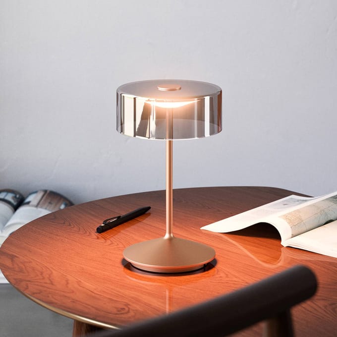 Sigor Numotion LED oplaadbare tafellamp, brons, glas, IP54, dimbaar