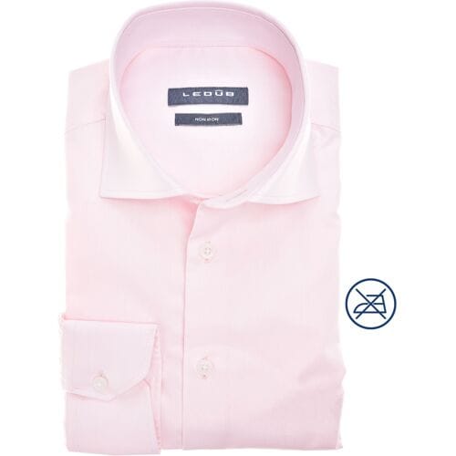 Ledub modern fit overhemd - twill - lichtroze - Strijkvrij - Boordmaat: 41