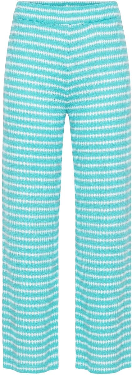 Studio Untold - Dames - Broek wijde pijpen structuur en strepen - Blauwe munt - Maat 42+