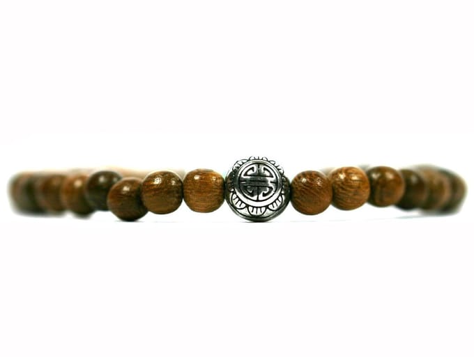 IbizaMen - robles hout 6mm - 925 Zilver 8mm turkoois - 20cm