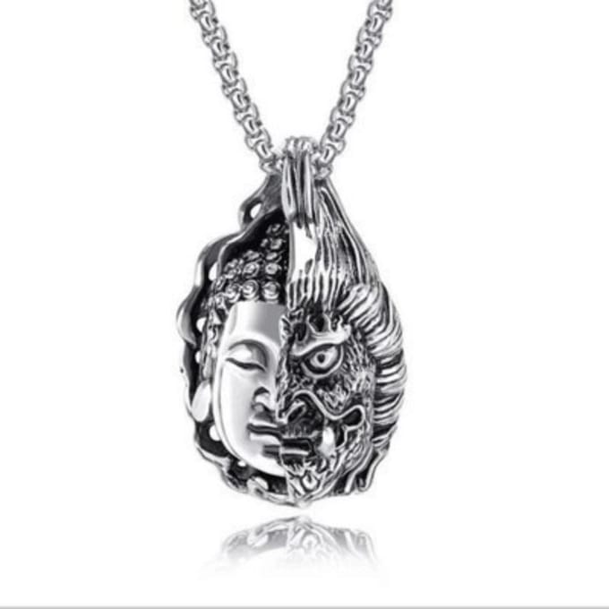 Nieuwe Mode Half Boeddha Half Demon Retro Hanger Goed en Kwaad Eén Gedachte Ketting Sieraden gray