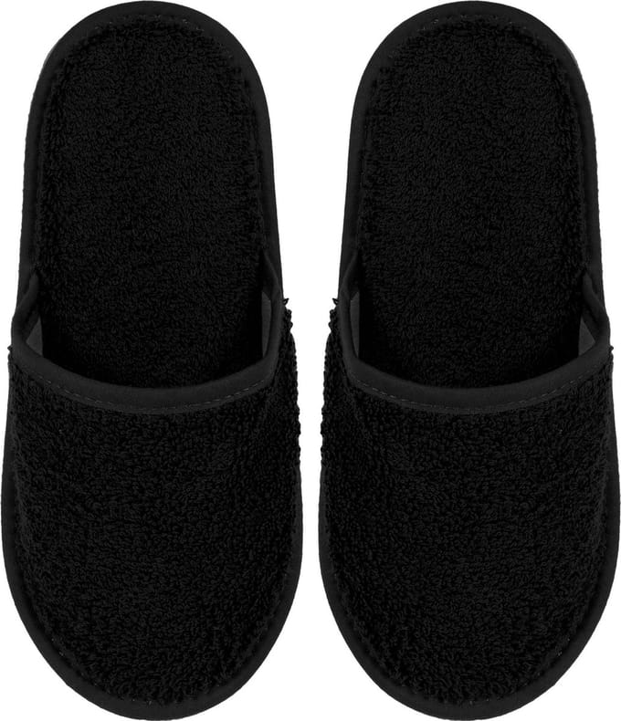 Badslippers Badstof Uni Pure met Zool Zwart Maat 38 - 1 Paar