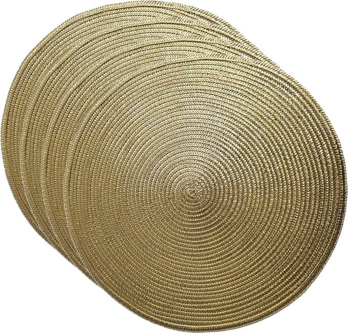 Gerimport Placemat - 4x - metallic goud - dia 38 cm - rond - geverfd jute.- onderlegger - kerstdiner/diner placemats