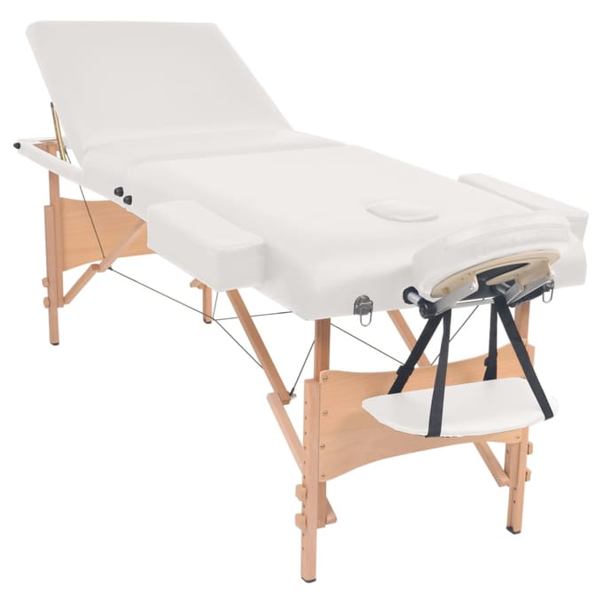 vidaXL - Massagetafel- - en - krukset - inklapbaar - 3 - zones - 10 - cm - dik - wit