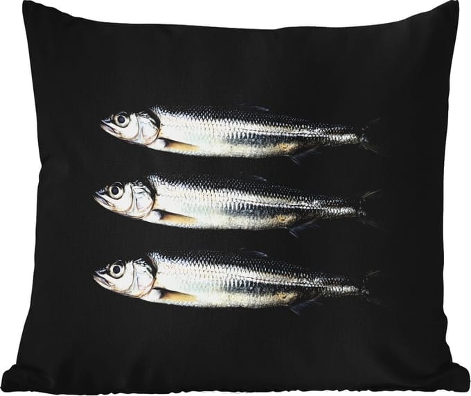 Buitenkussen - Haring - Vissen - Zwart - 45x45 cm - Weerbestendig