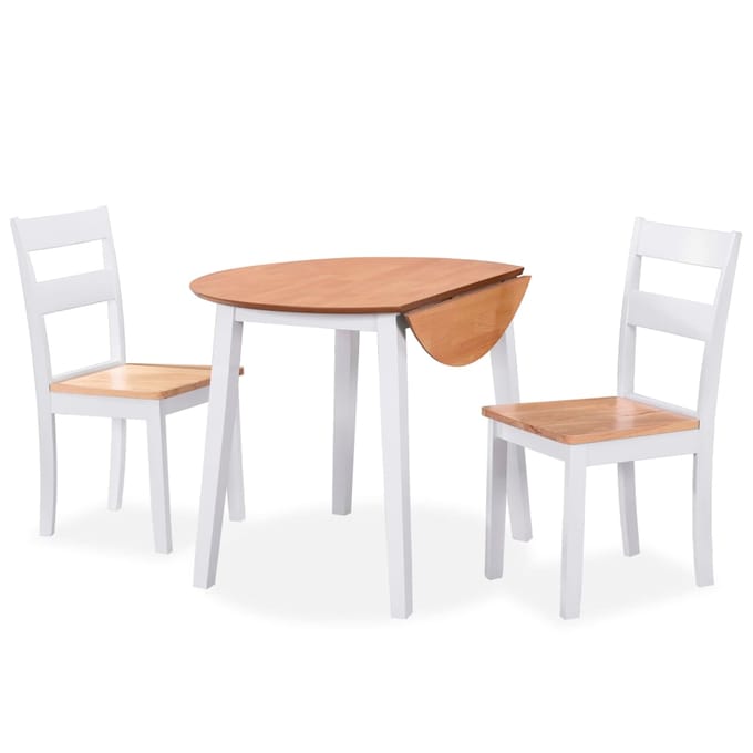 vidaXL - Eetkamerset - MDF - en - rubberwood - wit - 3-delig