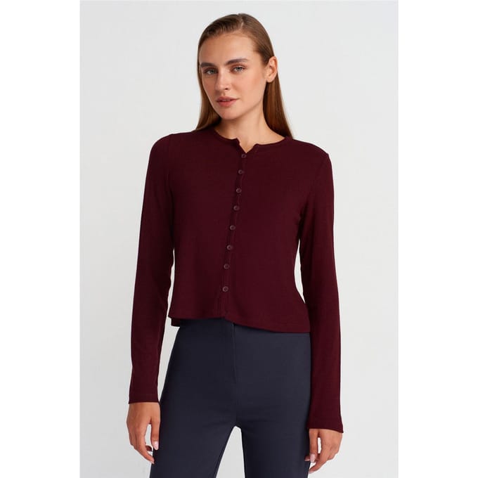 Geribde Knopenvoorzijde Cardigan