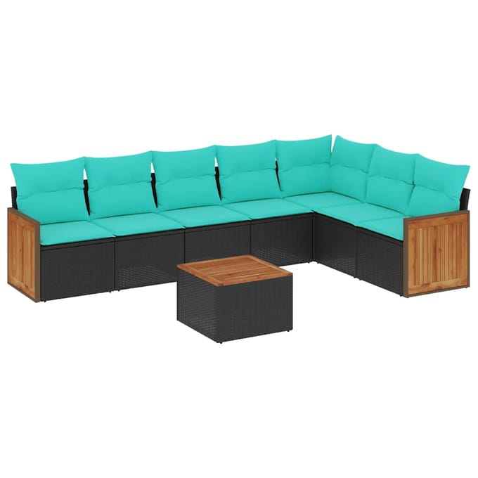 vidaXL - 8-delige - tuinbankset - met - kussens, - zwart - polyrotan