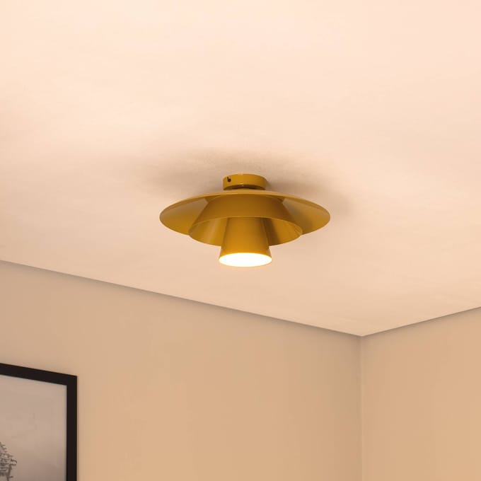Luminex Plato plafondlamp, mosterdgeel, metaal, Ø 38 cm, E27