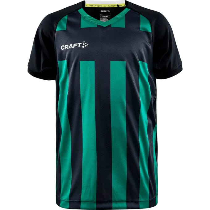 Craft Progress 2.0 Stripe Shirt Korte Mouw Kinderen - Zwart / Groen | Maat: 146/152
