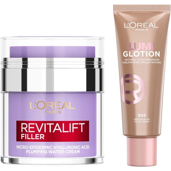 L'Oréal Paris Hyaluronic Filler Water Cream & Lumi Glotion Bundle (Various Shades) - 903 Medium Glow