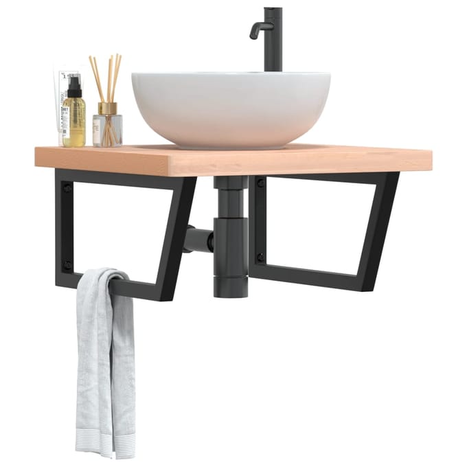 vidaXL - Badkamer - wandschap - staal - en - massief - beukenhout