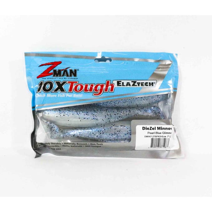 Zman zacht kunstaas Diezel MinnowZ 7 Inch 3/Pack Pearl Blue Glimmer (1983)