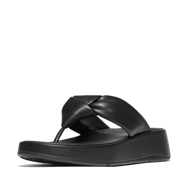 Fitflop Slipper F-Mode Knot Soft-Leather Flatform Toe-Post Zwart