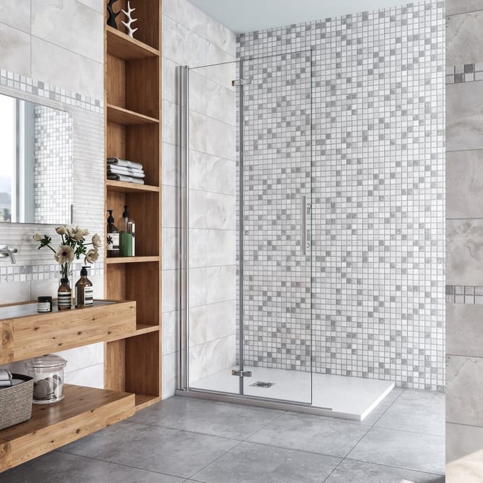 86x195cm Douchewand-Inloopdouche vouwdeur 6mm NANO EasyClean veiligheidsglas profiel van glanzend chroom.