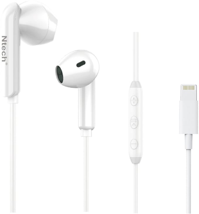 Ntech - Oortjes Geschikt voor iPhone met Lightning NT- 01 Wit - Oordopjes met Draad - Bedraad Magnetische sluiting