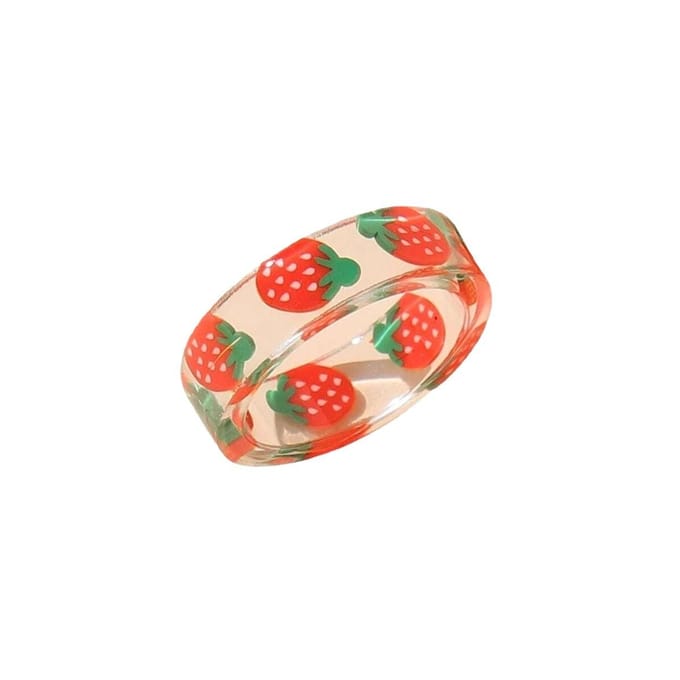 Zoete, Fruitige Kleurrijke Joint Stickers Duidelijke Hars Ring, Aardbei Mode Ring one size beige