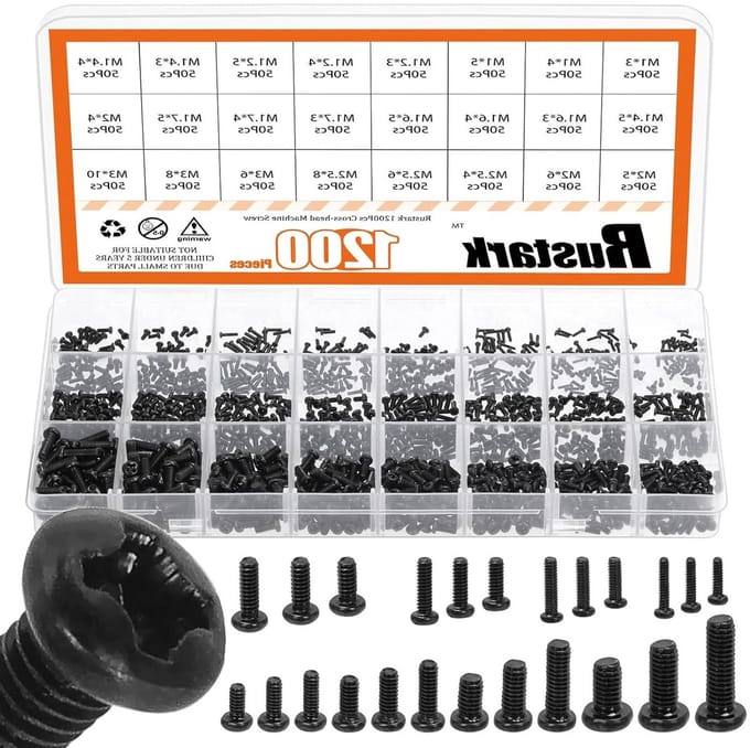 Pan Head Schroeven Assortiment met Moeren en Ringen - Zwart, Ideaal voor Diverse Klussen en Projecten
