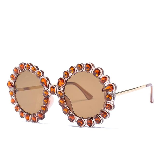 Nieuwe Mode Luxe Designer Strass Zonnebril Dames Diamant Rond Oversized Zonnebril voor Reizen Feest beige