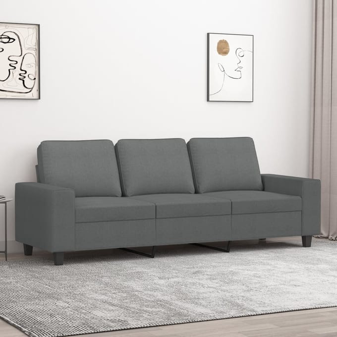 Vidaxl Bank 3-Zits, Donkergrijs, 180 Cm, Bekleed met Stof