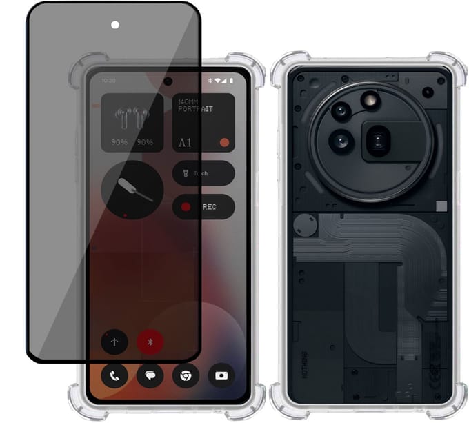 TechNow Hoesje + Privé Screenprotector geschikt voor Nothing Phone (3a) Pro – Hoesje Screenprotector - Privacy Tempered Glass - Case Transparant