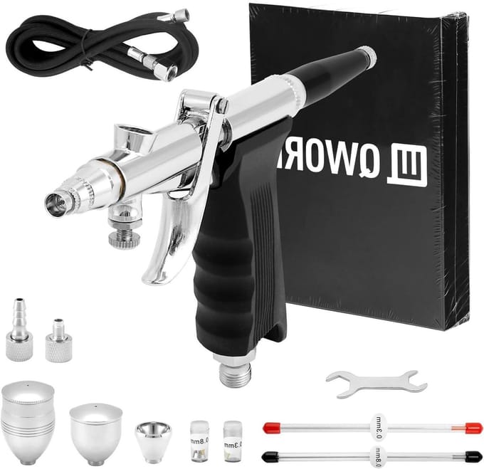 Ronte - Airbrush Kit met 3 Nozzles, 3 Verfbekers en 1.8m Slanglengte