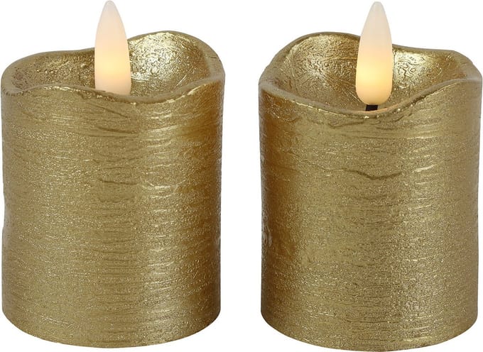 Countryfield LED kaarsen/stompkaarsen - 2x st - goud - D5 x H7,2 cm - timer - warm wit