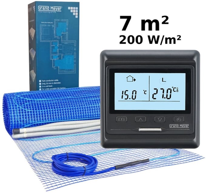 Elektrische vloerverwarmingsset 7 m², 200 W/m² + HW800 programmeerbare thermostaat