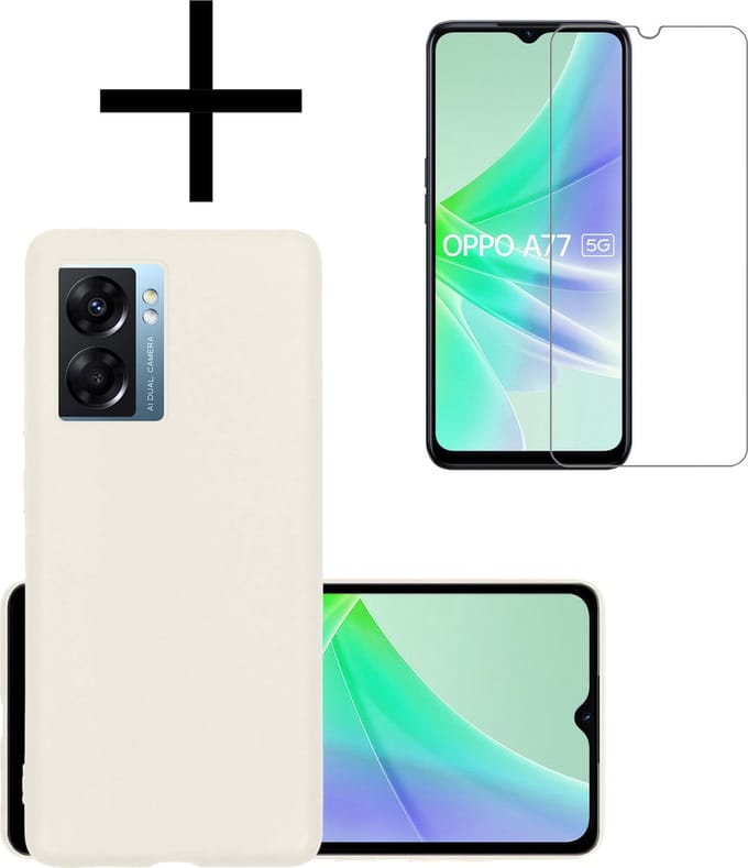 Hoesje - Met Screenprotector - Geschikt voor OPPO A77 - Sterk & Shockproof - Back Cover - Siliconen Case - Telefoon Hoes - Wit