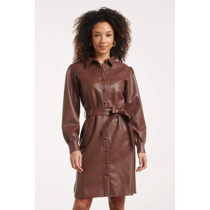 Smashed Lemon Faux leather jurk met tailleceintuur |